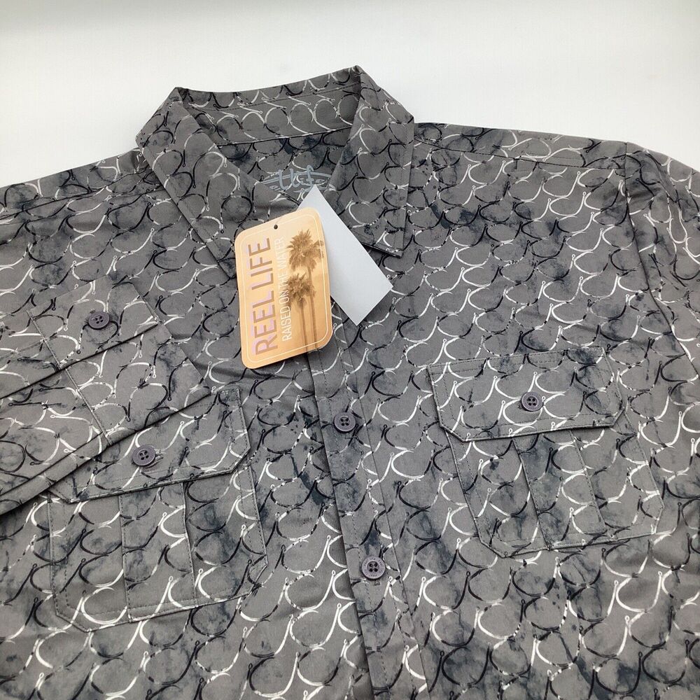 Reel Life Mens Jensen Woven Long‎ Sleeve Button Up Shirt Hook Pattern Size M NWT
